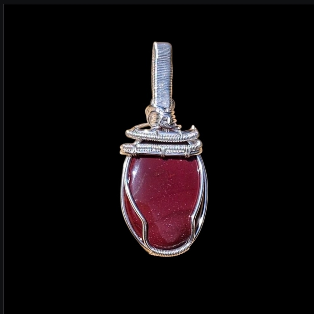 Elegant Silver and Red Wire Wrapped Pendant